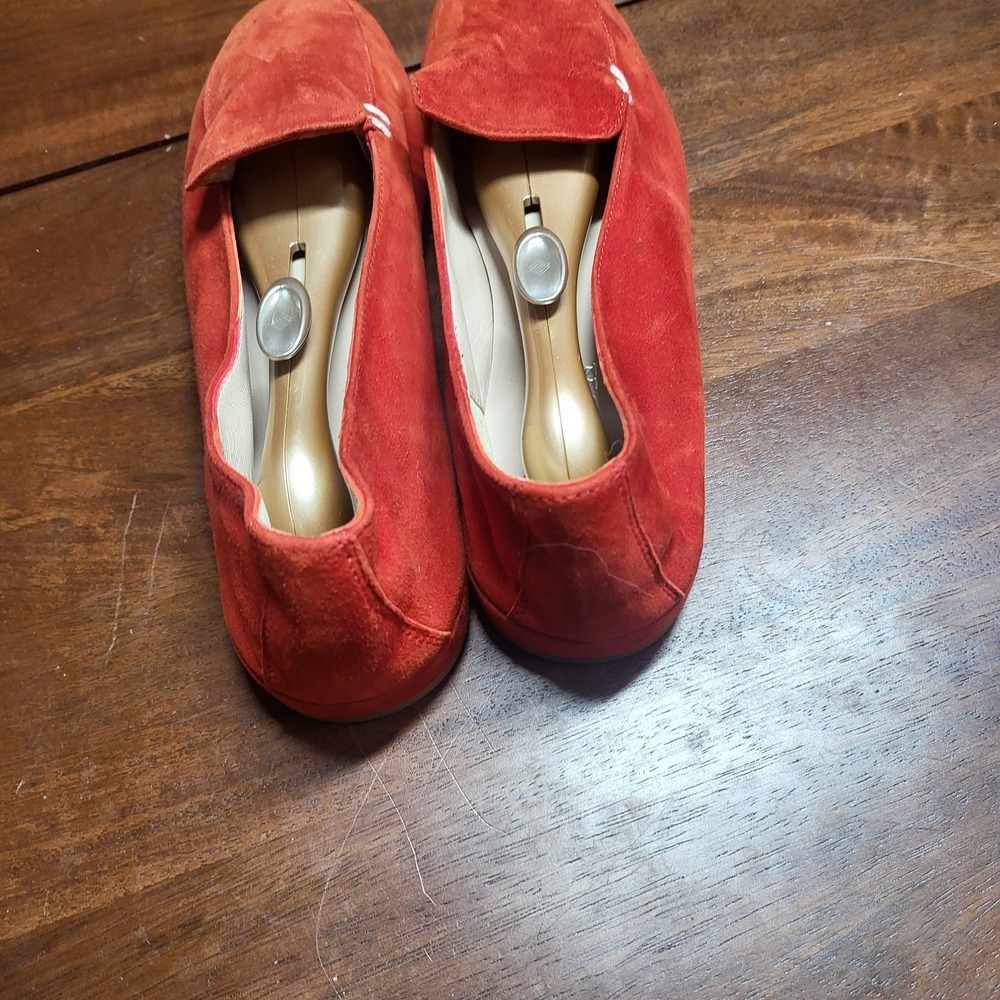 Kiton Loafer Shoes Women Size 8 Red Suede Slip On Dress Handmade‎ Leather Sole - Picture 3 of 7